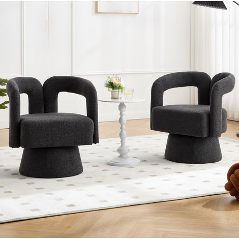 Fauteuil pivotant 67x55x74 cm gris foncé en bouclette avec rotation 360° (1/5)