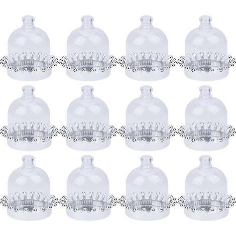 Lot de 12 cloches à gâteaux portables en plastique, multifonctionnelles, pour présenter cupcakes et desserts. Dôme transparent à fond argenté. (1/5)