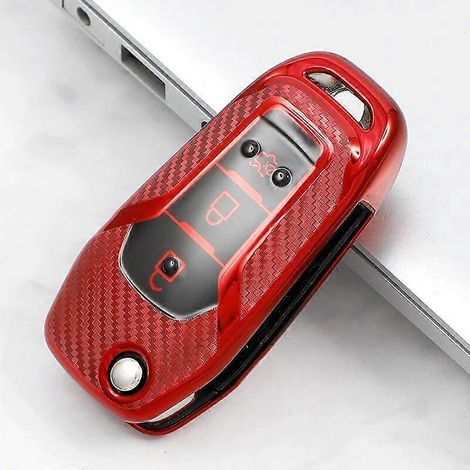 TPU-Schlüsselhülle mit Carbonmuster für Ford Fusion, Fiesta, Escort, Mondeo, Everest, Ranger (2019), S-Max, Kuga 2, Focus MK3, Ecosport – Rot