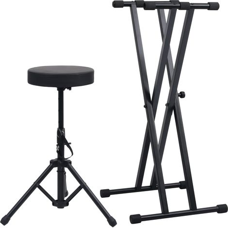 Doppelstrebiger Keyboard-Ständer und Hocker Set Schwarz (1/5)