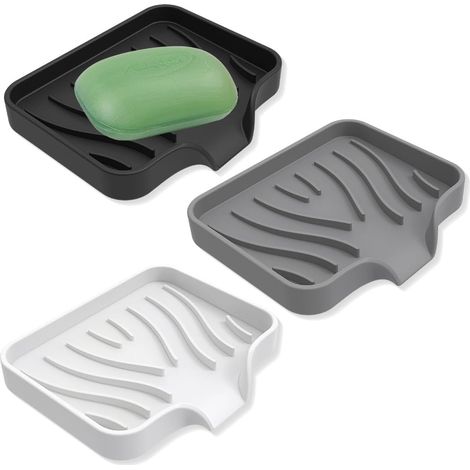 3 Pièce porte savon, boite savon voyage,Porte Savon Silicone, Porte-Savons avec Évacuation, Support Savon Antidérapant (1/5)