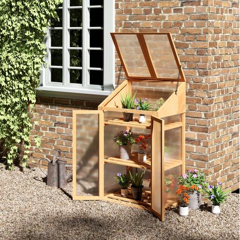 Mini serre en bois 70 x 50 x 120 cm avec 3 étagères, brun HAVRYA (1/5)