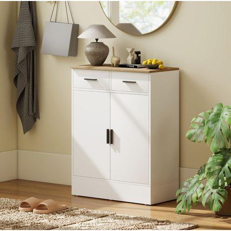 Sideboard mit 2 Schubladen und verstellbarem Regal Weiß OKMYHOME