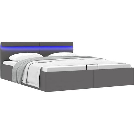 Bett mit Bettkasten Hydraulisch LED Grau Kunstleder 160x200 cm vidaXL618163