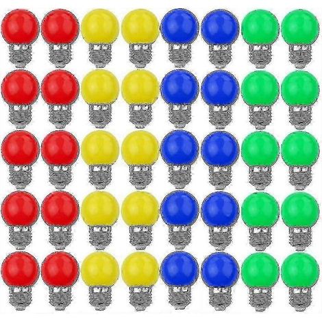 Lotto di 40 lampadine LED colorati E27 decorativa, 240 lumen, AC220V-240V, colori assortiti (rosso, giallo, verde, blu). (1/5)