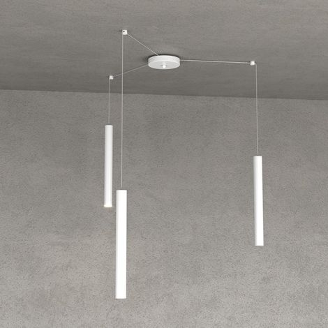 Lampadario top light round tube 1174 s3 gu10 led cilindro metallo moderno, finitura metallo bianco