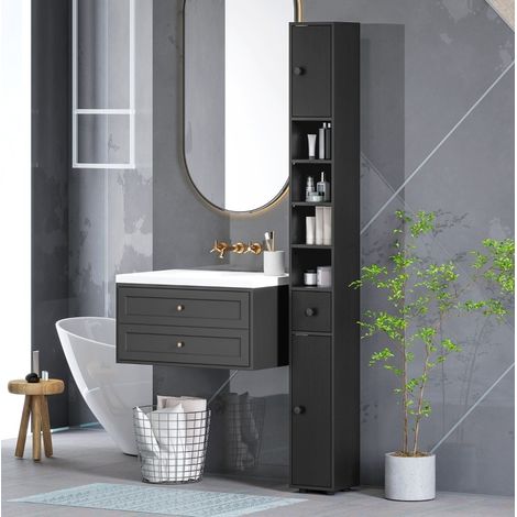 Mueble de baño estrecho 180 x 20 x 20 cm con almacenaje negro HAVRYA (1/4)