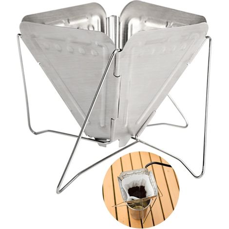 Filtre à café pliable réutilisable en acier inoxydable, portable pour camping, randonnée et voyage, sans papier (1/5)