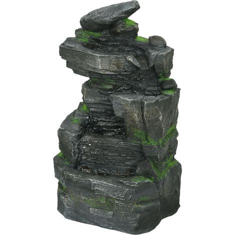 Gartenbrunnen in Steinoptik, 4-stufig, solarbetrieben, LED, 57 cm, Kunstharz, grau/braun