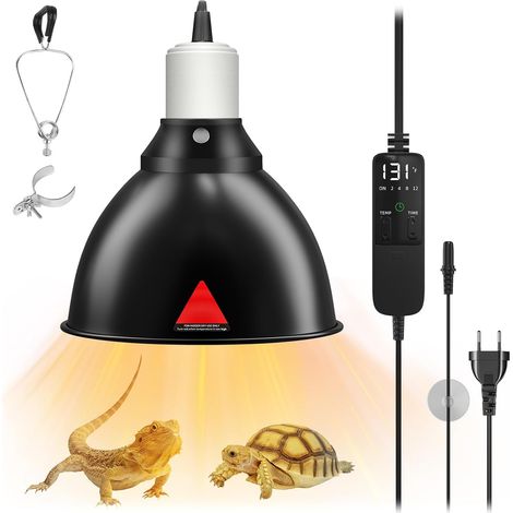 Lampe Chauffante Tortue, Reptiles Chauffante Terrarium avec Thermostat et minuterie, E27 Chauffante Reptile Dome 300W Douille pour tortues, lézards, dragons barbus (ampoule non incluse)