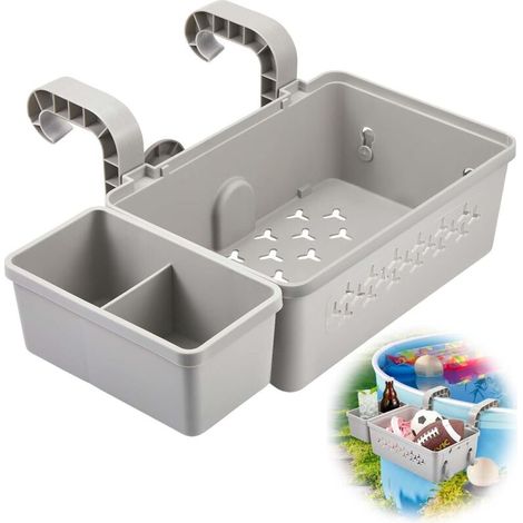 L'ensemble de paniers de rangement pour piscine comprend un panier de piscine en plastique, un porte-gobelet, des accessoires de piscine multifonctions adaptés à la baignoire de piscine hors sol (gris