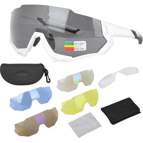 Polarized windproof cycling glasses with included myopic frame – Frosted white, 14.5 x 6.3 cm, full eye protection (protective glasses) (1/5)