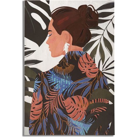 Stampa Dipinta Lady Jungle 2 80x2,8x120 cm in Legno e Tessuto (1/4)