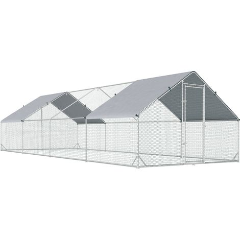 Enclos extérieur 24 m² pour poules, lapins, volière - Parc grillagé 3x8x2 m - Espace abrité - Structure acier galvanisé (1/5)