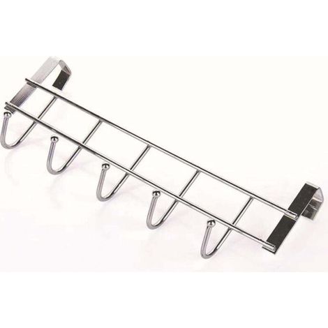 Porte-manteau de porte en acier inoxydable - Support à crochets gain de place pour cuisine, placard, salle de bain - 6 crochets coulissants (1/5)