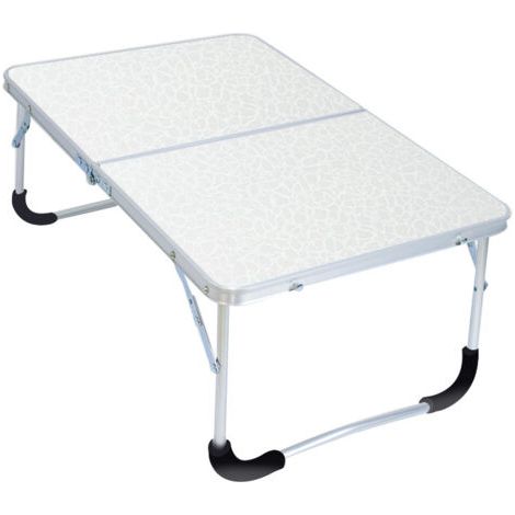 Table de camping pliante avec structure en métal, plateau en bois et verrouillage de sécurité, filet blanc, 62 x 42 x 28 cm (1/5)