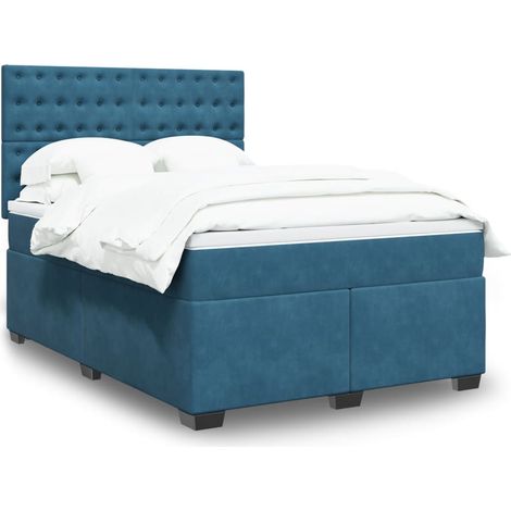 Cama box spring con colchón terciopelo azul 160x200 cm vidaXL (1/5)