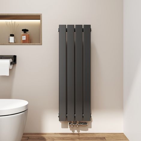 EMKE Heizkörper 900x 300 mm Badheizkörper Paneelheizkörper Kompaktheizkörper Vertikal, Einlagig Heizkörper Bad Design Heizkörper Mittelanschluss 403W Schwarz (1/5)