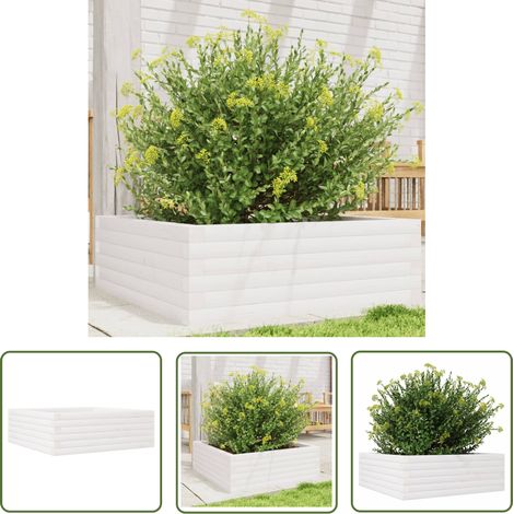 The Living Store Jardinière blanc 70x70x23 cm bois de pin massif - Jardinierè En Bois - Pot De Fleurs Extérieur - Jardinière Blanche - Jardinière Design - Pot De Culture (1/5)