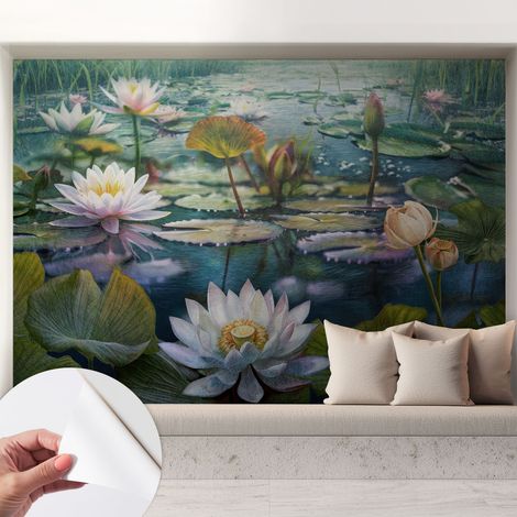 Carta da parati adesiva - fotomurale - facile da applicare - per la soggiorno - camera da letto - Fiori dello stagno 208x146 cm (1/5)