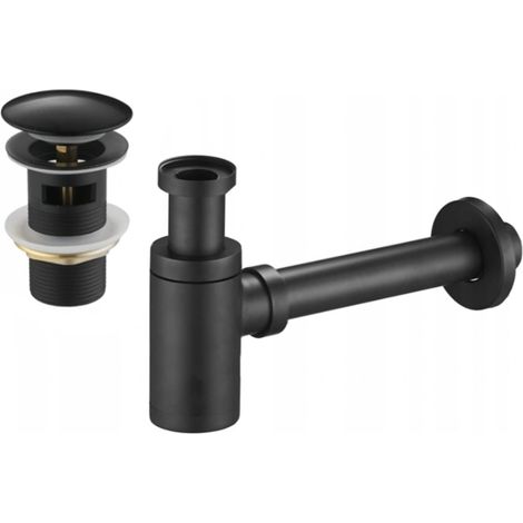 Mexen sifone semicircolare per lavabo rotondo con tappo click-clack, con troppo pieno, nero - 7992050-70 (1/3)