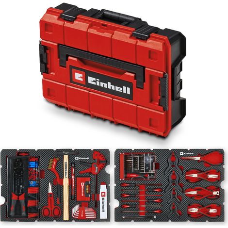 Original Einhell E-Case 153-tlg. Werkzeugkoffer Hobby (DIY, Elektronik-Reparatur-Set, Elektroniker-Zangen, Kabelschuh-Set, Handdrahtbürste, Feilen, Leimzwingen, Systemkoffer)