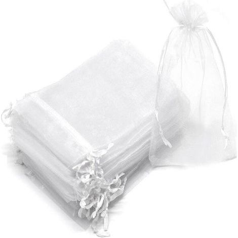 100 sacs de protection pour raisins (20 x 30 cm), blancs, avec cordon de serrage, en organza et filet transparent, pour protéger les fruits des guêpes, mouches et autres insectes. (1/5)