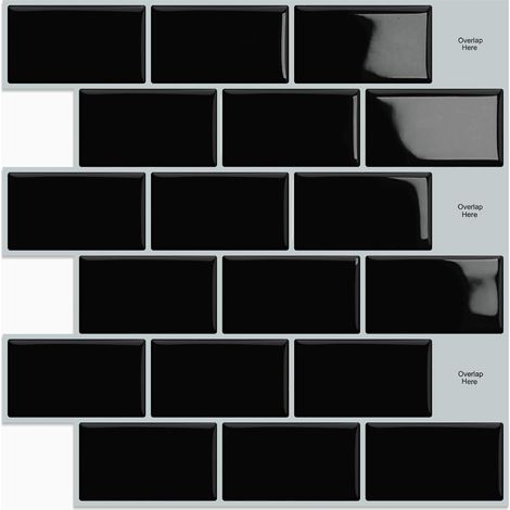 Credence Adhesive pour Cuisine Stickers Carrelage Metro Carreaux Adhesif Mural Salle de Bain,Noir (10-Pièces,30.5x 30.5cm)