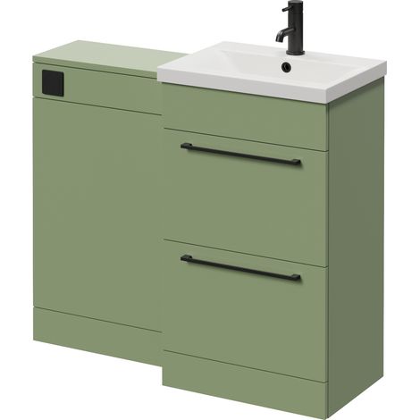 Napoli 390 Olive Green 1000mm 2 Drawer Vanity Unit Toilet Suite with Glide Basin - 1000mm - Matt Black 320mm HandleWithout Kingston Toilet Pan