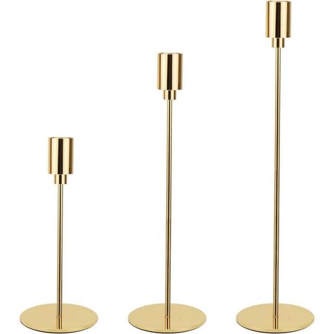 Kerzenständer Set 3 Stück Gold, für 20-22mm Kerzen, Höhe 24-34cm (1/5)