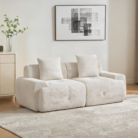 Canapé modulable en tissu chenille beige avec coussin inclus (1/5)