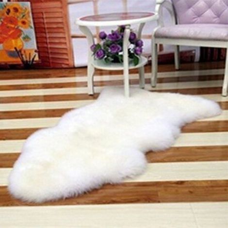 Tapis de Sol en fourrure fausse 90x60 cm tapis chambre d'enfant tapis couverture pour Canapé Coussin Maison Salon Blanc (1/4)