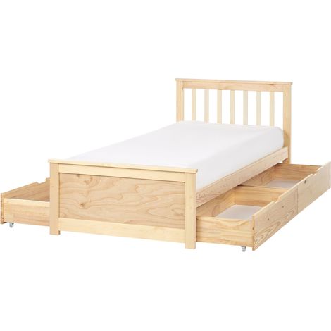Bed with Storage Drawers Pine Wood OLENDON 90 x 200 cm (EU Single) Light Brown (1/5)