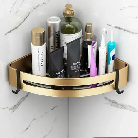 (Panier triangulaire) Étagère de rangement de salle de bain luxueuse et légère, noire et dorée, porte-serviettes mural, étagère de rangement, étagères pour accessoires de salle de bain (1/5)