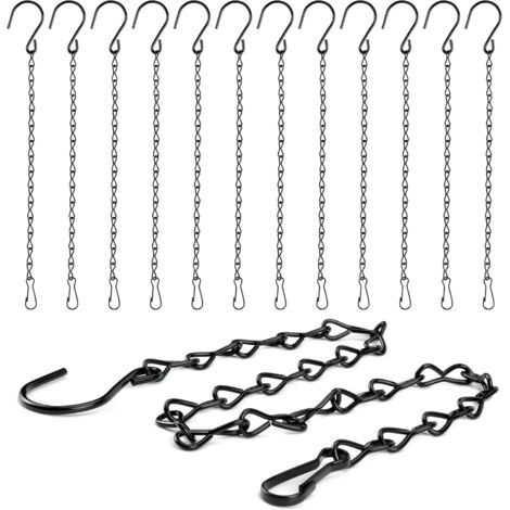 12 Pièces 50 cm Chaînes à Suspendre Chaine en Acier Métal avec Crochet, pour Suspension Plantes, Jardinières, Lanternes, Carillons éoliens, Tableaux Noirs Extérieu et Plus (Noir) (1/5)