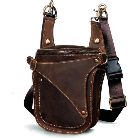 Herren Leder Hüfttasche Motorrad Drop Leg Bag Braun (1/5)