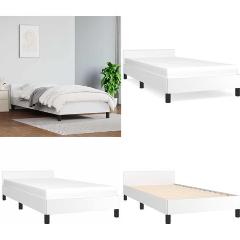 Bettgestell mit Kopfteil ohne Matratze Weiß 90x190 cm - Bettestel - Doppelbett - Kopfteil - Weißes Bett - Kunstleder Bett - Home & Living