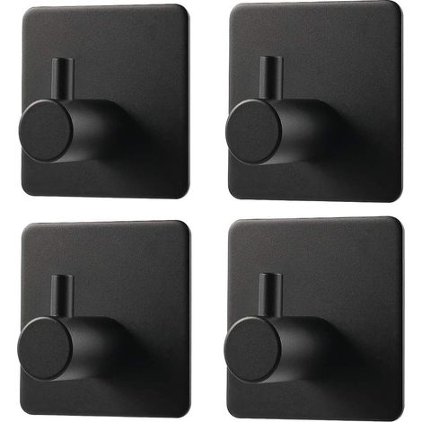 4-teiliges Set selbstklebender Haken, Wandhandtuchhaken, Edelstahlhaken für Badezimmer, wasser- und ölbeständige selbstklebende Haken für Küche, Wohnzimmer und Büro (Schwarz) (1/5)