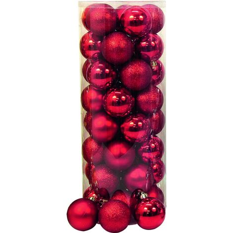 PALLINE DI NATALE ROSSO 6 CM LUCIDE OPACHE GLITTER IN PLASTICA CONFEZIONE 40 PZ