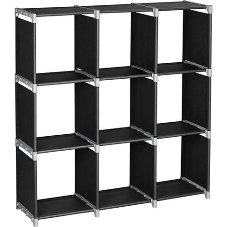 Étagère de Rangement Multifonctionnelle Assemblée à 3 Niveaux et 9 Compartiments, Noir (1/5)