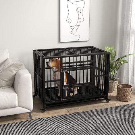 Cage pour chien, comprenant un plateau de fond, un système de verrouillage et des roulettes universelles, 94 cm x 58 cm x 78 cm, noire (1/5)