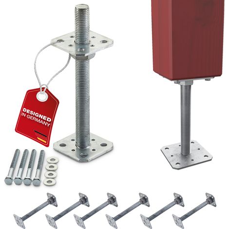 SOTECH Pfostenbeschlag Stützträger Gewinde M24 Stahl feuerverzinkt höhenverstellbar zum Aufschrauben, witterungsbeständig, 80 x 80 x 250 mm - 6 Stück (1/5)