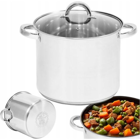 Olla de acero inoxidable de 10 litros de altura, grande, para inducción y gas tradicional, 26 cm.