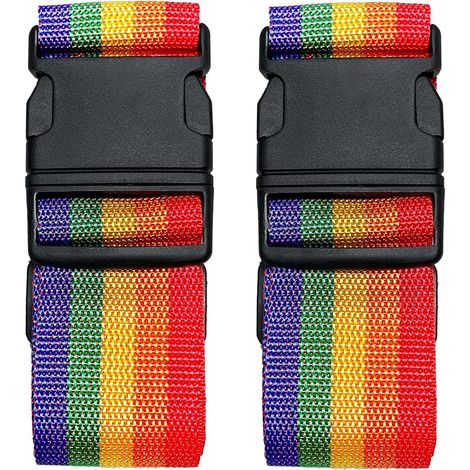 2 sangle de bagage arc-en-ciel 5x2,2 m, lot de 2, courroies réglables pour valise, coloris vifs, attaches de bagage de voyage avec boucle à ouverture rapide (1/5)