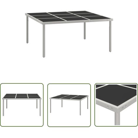 The Living Store Table de salle à manger de jardin 170x170x74,5cm Verre et acier - Table De Jardin - Table Extérieure - Mobilier De Jardin - Table En Verre - Table En Acier (1/5)