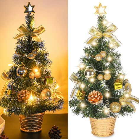 Mini-Weihnachtsbaum (künstlich), kleiner Weihnachtsbaum mit LED-Lichtern, Mini-Tischbaumdekoration für Büro, Bar, 40 cm (gold)