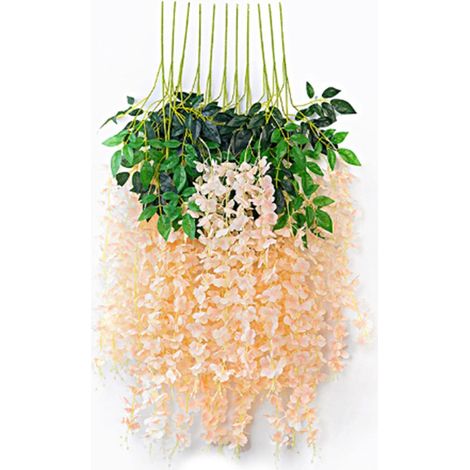 12 Pack Wisteria Hanging Flowers, Simulated 6 Leaves Wisteria Decoration Silk Flower Artificial Faux Indoor Vine Wisteria Ornament for Home (Champagne Color) (1/5)