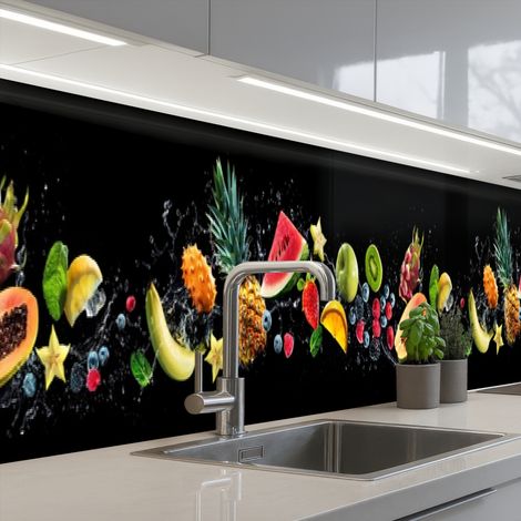 REVETEMENT MURAL DE CUISINE, CRÉDENCE DE CUISINE Splash - Fruit - Noir 450x60 cm
