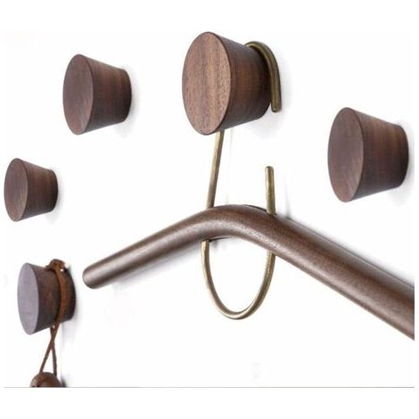 Pair - Patère en bois, porte-manteau rond, noyer noir conique 53.5cm, 5 PCS (1/5)