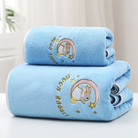 Serviette de bain 70 x 140 cm, serviette de plage, motif « Lapin de la Lune », serviette en coton doux, douce et absorbante pour la salle de bain, la cuisine, les soins du visage, la plage, etc. (1/5)